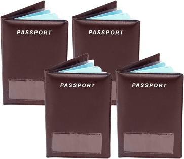 SAITECH IT 4 Pack PU Leather Slim Passport Cover, Passport Holder with 2 Slots for Travel Ticket Boarding Pass for Men & Women (14 x 9.5 cm) – Brown