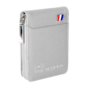 Storite Imported RFID PU Leather 9 Slot Vertical Credit Debit Card Holder Money Wallet Zipper Coin Purse for Men Women (Grey,11.5x2x8Cm)