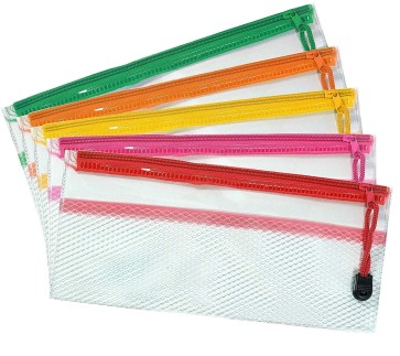 Storite Zipper Art Plastic Pencil Boxes | Stylish Pouches are Multi-Purpose Pouches | Double Layer Zippered Mesh Office Check envelopes | Small Transparent Zipper Pouch (Pack of 5)
