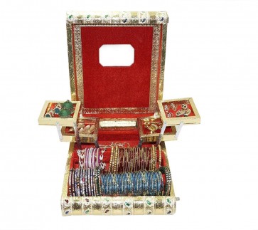 Storite Rajwadi traditional handmade wooden Meenakari /velvet jewellery box organizer / holder / bangle box/ Vanity box with mirror  (12x10x3.5 inch)