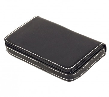 Wholesale Stylish Pocket Sized Stitched Leather Visiting Card Holder for Keeping Business Cards, Debit Cards, Credit Cards and more-Leather Black