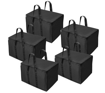 DAHSHA 5 Pack Nylon Multi-Purpose 70 L Large Toys Storage Bag/Books Magazine//Blankets/Clothes Storage Organizer with Zip and Handle Rectangular(Black, 55.8x34x36.8cm)