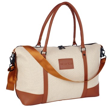 Storite Canvas 43 Cm Travel Duffle Bag for Women with Luggage Trolly Sleeve, Lightweight Waterproof Luggage Bag Women Shoulder Bag (Brown, 43 x 14 x 33 Cm)