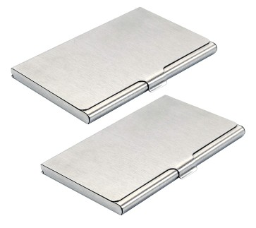 DAHSHA 2 Pack Steel ATM/Visiting/ID Card/Credit Card/Business Card Case Holder for Men Women - Silver