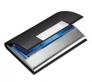 Storite Leather & Steel Pocket Sized Visiting Credit Debit Card Holder for Men & Women - Black