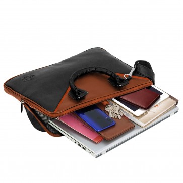 Storite PU Leather 14 inch Laptop Messenger Shoulder Sling Office Travel Bag for Men & Women (39x2.5x28 cm, Black)
