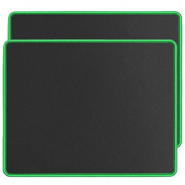 RiaTech 2 Pack (250mm x 210mm x 2mm) Mouse Pad for Laptop/Computer with Stitched Embroidery Edges and Water Resistance Coating Natural Rubber Non Slippery Rubber Base - Black with Green Border