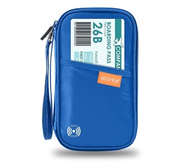 Storite Imported RFID Blocking Travel Passport Holder Wallet Case for Credit Debit Card Ticket Coins Money Cash Currency Boarding Pass Pen – Blue