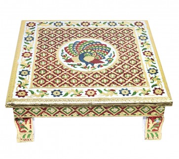 Storite Meenakari Wooden Chowki puja bajot for Home & Office Décor for Puja - 14x14x5 inch (Style 4)