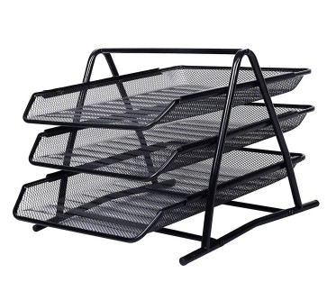 DAHSHA 3 Tier Mesh Metal Desk Organiser File Rack Letter Tray A4 Papers Documents Holder Desk Organizer for Office (Black, 35 x 27 x 27.5 cm)