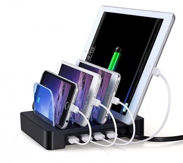 Storite Multi 4 Port Detachable Desktop USB Charging Station Dock Stand Organizer with (34W) for Smartphones Tablets - Black