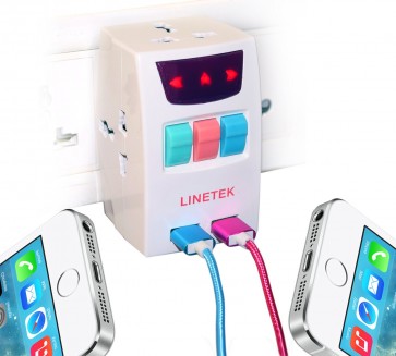 Wholesale LineTek 3 Pin MultiPlug Universal Socket 220V Individual Switches & 3 Sockets With 2 PortUSB