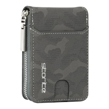 Storite PU Leather 9 Slot Vertical Credit Debit Card Holder Money Wallet Zipper Coin Purse for Men Women - Camouflage Grey (11.5 x 2 x 8 cm)