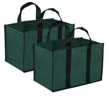 DAHSHA Pack of 2 Canvas Super Strong Heavy Duty Milk Bag/Shopping Bags/Grocery Bag/Vegetable Bag with Reinforced Handles & Thick Bottom for Strength (Green,43x26x28cm)