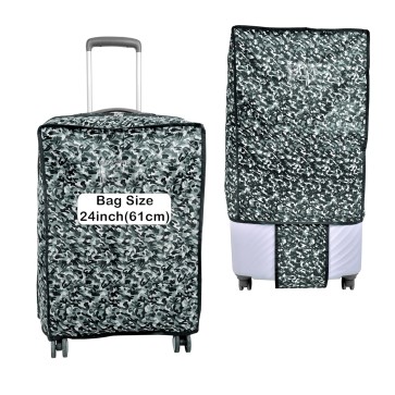 Storite 24 Inch Zippered Nylon Military Print Trolley Bag Cover/Suitcase Bag Cover/Waterproof Dustproof Luggage Cover with Transparent ID Pocket for Wheeled Luggage Bags (Grey, 56 x 29 x 41 Cm)