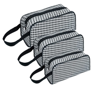 SNDIA Travel Makeup Pouch Set Toiletries Bag Cosmetic Organizer Bag for Women and Girls Toiletry Storage Kit Set of 4 (Grey/Black -22 x 10.5 x 8 Cm)