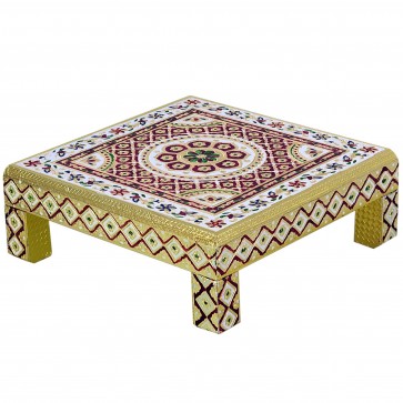 Storite Flower Design Square Puja Bajot Stool for Home & Office Décor for Puja-(37x37x13.5cm)