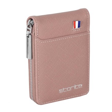 Storite PU Leather 9 Slot Vertical Credit Debit Card Holder Money Wallet Zipper Coin Purse for Men Women (Peach Pink - 11.5 x 2 x 8 Cm)