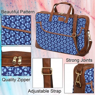Storite Indian Fabric 15.6 Inch Laptop Shoulder Messenger Sling Office Business Travel Bag for Men & Women (40x6x29cm, Blue)