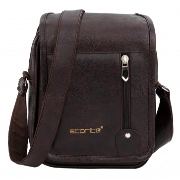 Storite Stylish PU Leather Sling Cross Body Flap Vertical Travel Office Business Messenger One Side Shoulder Bag(20x8.5x25 cm, Dark Brown)