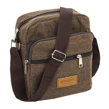 Storite Stylish Mini Canvas Sling Cross Body Travel Office Business Messenger One Side Travel Zipper Shoulder Bag for Men Women (19 x 7 x 17 cm, Brown)