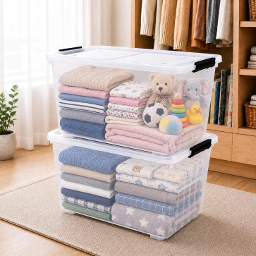 Storite 2 Pack 35 Ltr Plastic Storage Box Container With Wheels