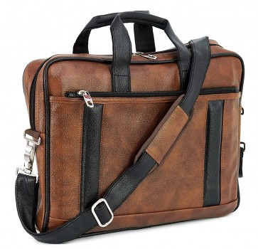 Storite PU Leather 14 Inch Laptop Shoulder Messenger Sling Office Travel Bag for Men & Women (39 x 28 x 6 cm, BlackBrown)
