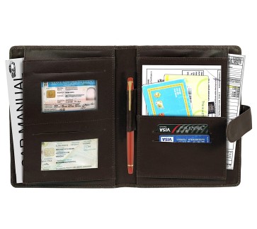 DAHSHA Car Document Holder, Owner Manual Case Pouch, Vehicle Registration & Insurance Card Storage Wallet, Driver License, Credit Card ID with Strong Magnetic- Chocolate Brown (25.5 x 19 cm), PU Leather