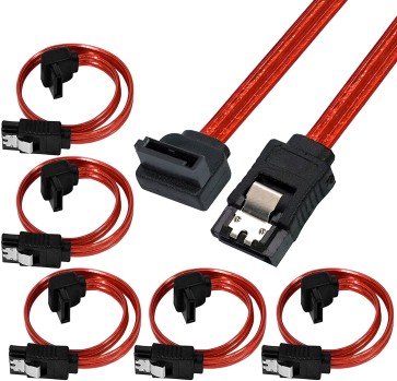 5 Pack SATA 3 Data Cable 90 Degree Right Angle SATA III Cable 18 cm 6.0 Gbps with Locking Latch (5 x Sata Cable Red)