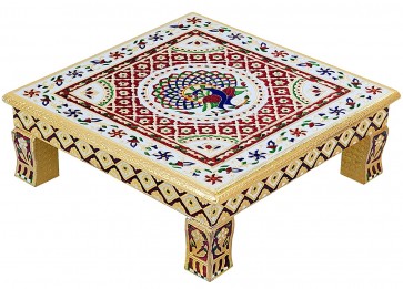 Storite Meenakari Wooden Chowki puja bajot for Home & Office Décor for Puja - 14x14x5 cm Style 4