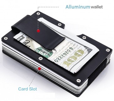Slim RFID Blocking metal wallet aluminum Credit card holder with money Clip for Men – Black