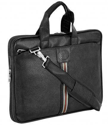 Storite PU Leather 14 Inch Laptop Shoulder Messenger Sling Office Business Travel Bag for Men & Women (39cm x 30cm x 6cm, Black)