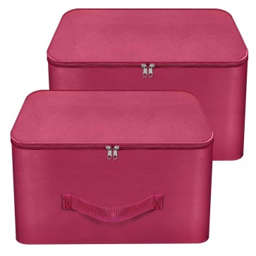 Storite 2 Pack Nylon Wardrobe Bag Underbed Moisture Proof Cloth Storage Organizer, Storage box for Clothes Saree Bags with Zippered Closure & Handle (Magenta, 37x35x23 cm) Square