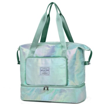 Storite Nylon 22 Cms Imported Foldable Travel Duffle Bag for Women, Expandable Lightweight Waterproof Carry Weekender Overnight Luggage Bag (Light Green, 40 x 41 X 22 CM)
