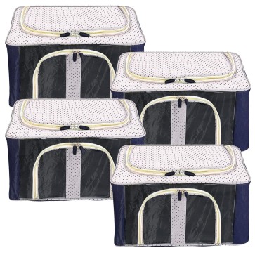 Storite 4 Pack Nylon 33 L PVC Transparent Moisture Proof Storage box for Clothes Under Bed Closet Wardrobe Organizer Bag for Clothes with Carry Handle - (Bluewhite, 44 x 30 x 22 cm)