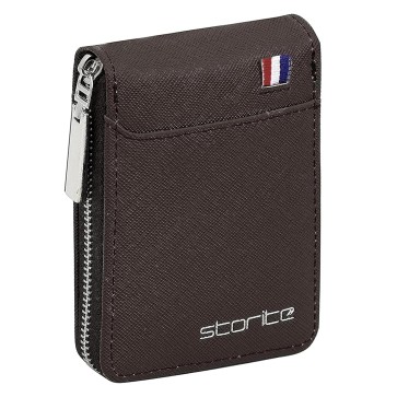 Storite PU Leather 9 Slot Vertical Credit Debit Card Holder Money Wallet Zipper Coin Purse for Men Women - Chocolate Brown (11.5 x 2 x 8 cm)