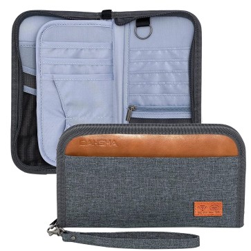DAHSHA Easy Hand Strap Nylon RFID Blocking Travel Wallet Family Passport Holder Cover Travel Document Holder&Organizer for 5 Passports, ID Card, Credit Cards, Flight Tickets, Money, Coins, Keys (Grey)
