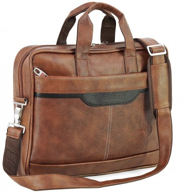 Storite PU Leather 14 Inch Laptop Shoulder Messenger Sling Office Travel Bag for Men & Women (39cm x 29cm x 6cm, Brown)