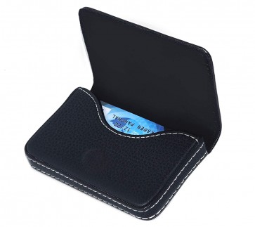 Storite Imported Pocket Sized Stitched Leather Credit Debit Visiting Business Card Holder for Men Women -Black