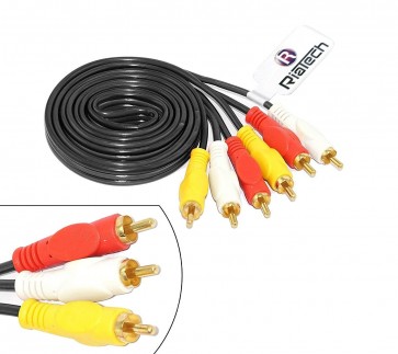 Riatech Gold Plated 3 Rca Male To Male Composite Audio Video Av Cable Tv Lcd Led DTH