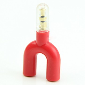 Wholesale U Shape 3.5mm Male to 3.5mm Double Female Adapter - Red
