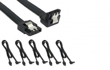 Wholesale 5 Pack SATA III Cable with Locking Latch Straight to Right Angle 90 Degree- (40cm) Black