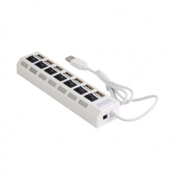 7 Ports USB 2.0 Hi-Speed Usb Hub With Individual On/Off Switches -White