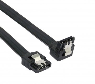 RiaTech Locking Latch Straight to Right Angle 90 Degree SATA III 6.0 Gbps SATA Cable (SATA 3 Cable) Black - 50 cm