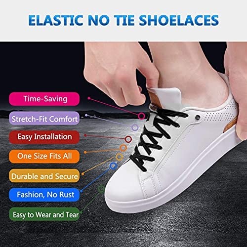 Storite No Tie Elastic Shoe Laces with magnetic buckles Shoelaces for Kids Adults and Elderly Elastic Athletic Running Shoe Laces 1 Pair Black