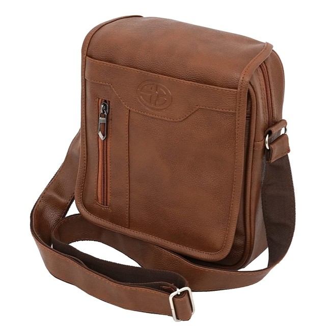 Storite Stylish PU Leather Sling Cross Body Travel Office Sling Bag One Side Shoulder Bag for Men Women 25.5cmx7cmx20cm Tan Brown