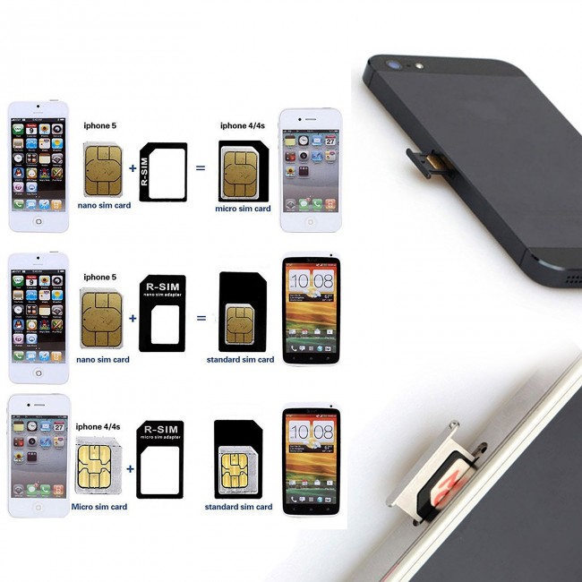Lot De 2 Convertisseurs SIM 4 En 1 Micro/Nano Vers Standard – Universel Pour IPhone Et Autres, Neuf