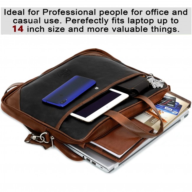 Storite 14 Inch Laptop Shoulder Messenger Sling Office Business Travel Bag  for Men & Women (39 x 4 x 29 cm, Brown) - Laptop Bags - Bags