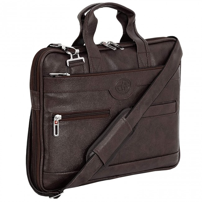 Storite PU Leather 14 Inch Laptop Shoulder Messenger Sling Office Business Travel Bag for Men Women 39cm x 30cm x 6cm Dark Brown