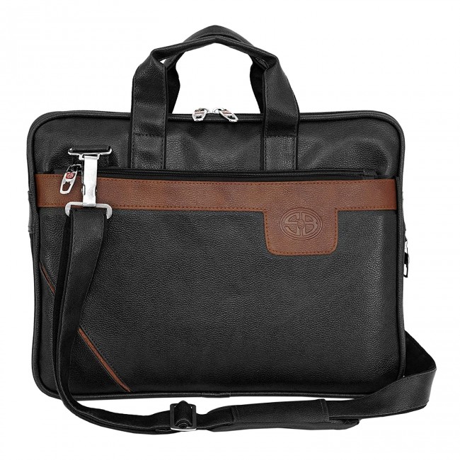 Storite PU Leather 14 Inch Laptop Shoulder Messenger Sling Office Travel Bag for Men Women 39cm x 29cm x 3cm Black